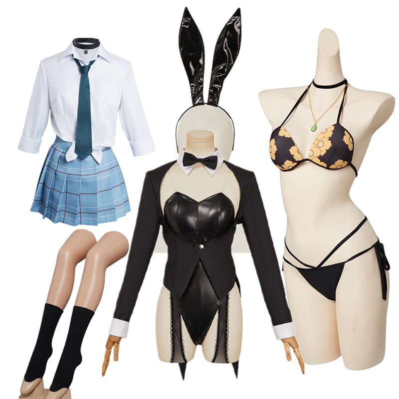 Anime Cosplay Bunny - 北川マリンコスプレビキニ水着 JK 制服コスチュームドレスアップバニーガールジャンプスーツテールヘッドバンドハロウィンカーニバルスーツ