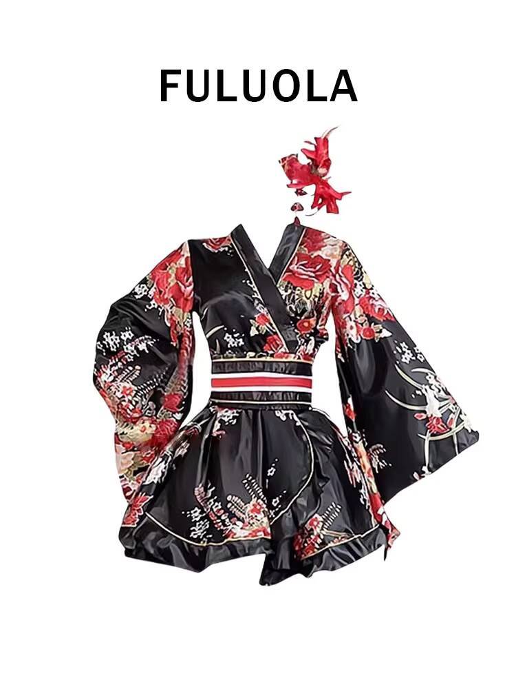 Anime Cosplay Kimono - 新しいフィエスタカーニバルハロウィンコスコスプレフレンチスタイルロールプレイングセクシーな東京ガールディープVオープンカラーキモノ女性