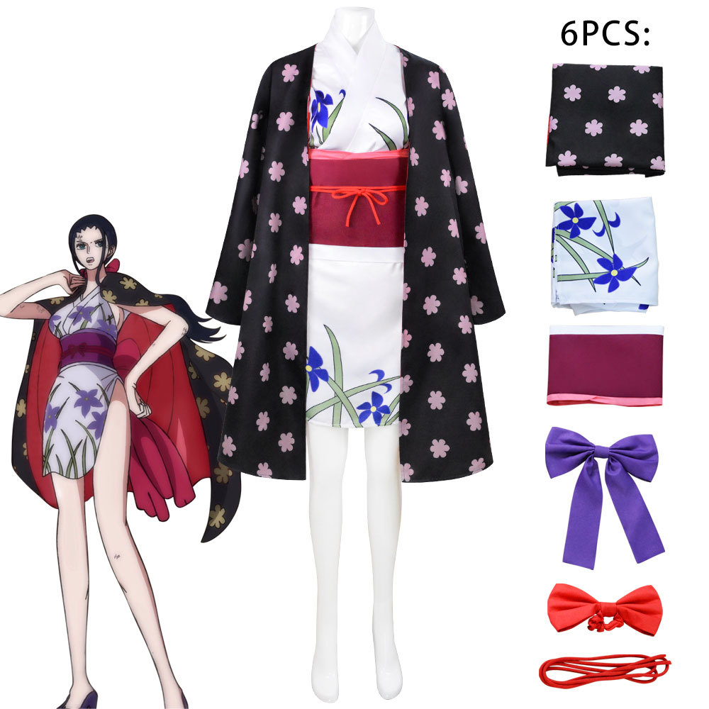Anime Cosplay Kimono - 女性用衣装 ニコ・ロビン コスプレ衣装 ウノ国着物 花柄マントセット