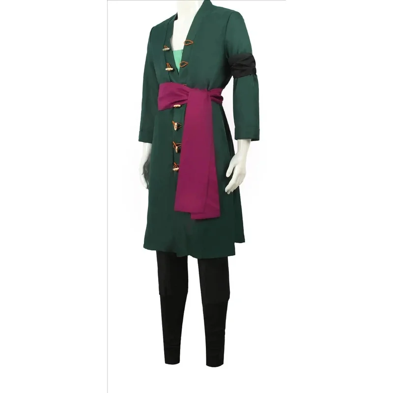 Cosplay Anime Zoro - アニメロロノアコスプレ衣装制服グリーンコートベルトパンツヘッドスカーフロロノア・ゾロウィッグハロウィン男性