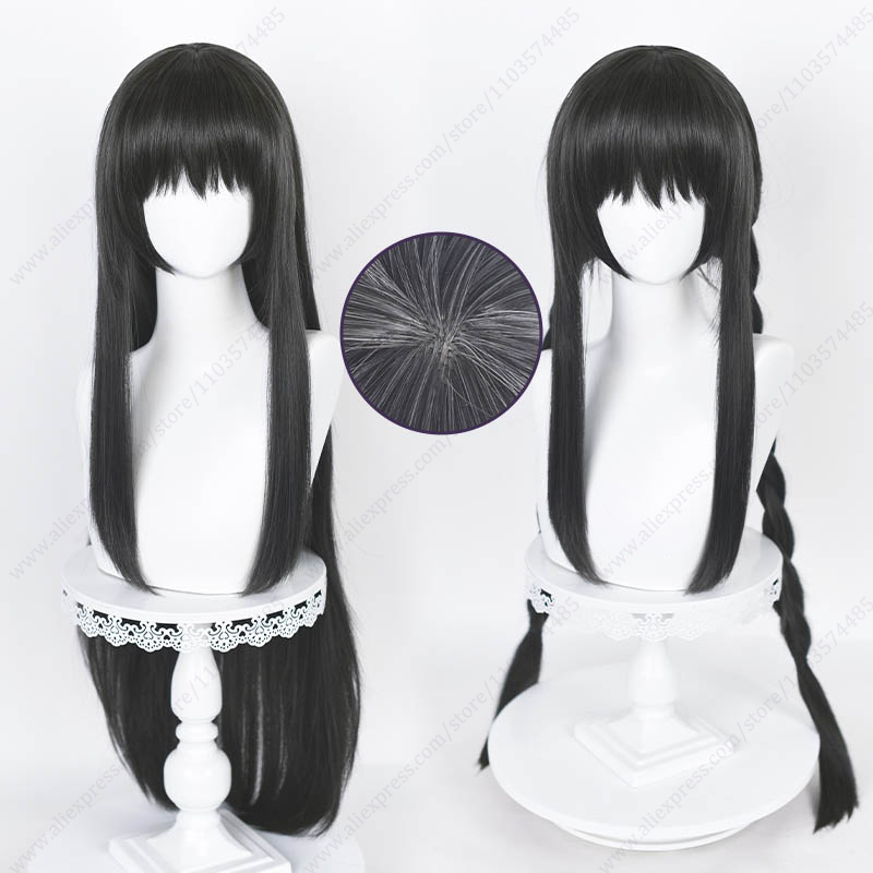 Anime Cosplay Long Black Hair - Akemi homuraロングストレートコスプレウィッグ、ロールプレイヘア、ブラックとグレー、ハロウィーンパーティー、カーニバル、90cm