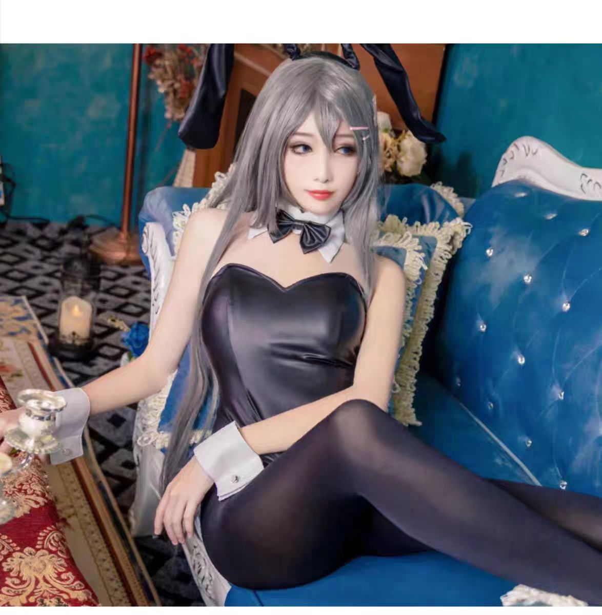 Anime Cosplay Bunny - セクシーなバニーガール桜島麻衣コスプレ衣装ジャンプスーツバニーセンパイ桜島麻衣コスプレフェイクレザーウサギボディスーツ女性