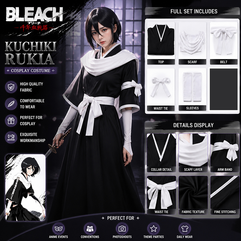 Anime Cosplay Bleach - アニメ『BLEACH（ブリーチ）：千年血戦記』日番谷ルキア コスプレ衣装 ウィッグ ハロウィン コミコン 制服