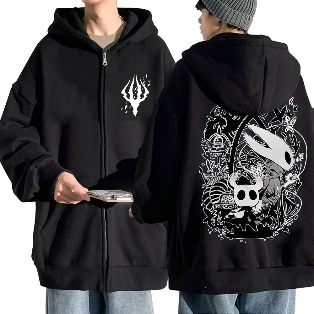 Fullmetal Alchemist Coat - ゲームホロウナイトグラフィックジッパーパーカー男性女性服綿カジュアル特大ストリート男性ヴィンテージジップアップジャケットコート
