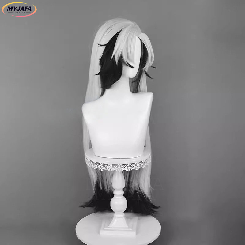 Anime Cosplay Long Black Hair - 高品質ブースヒルコスプレウィッグゲーム HSR ブースヒルシルバーホワイトブラック混合ロング耐熱人工毛ウィッグ + ウィッグキャップ