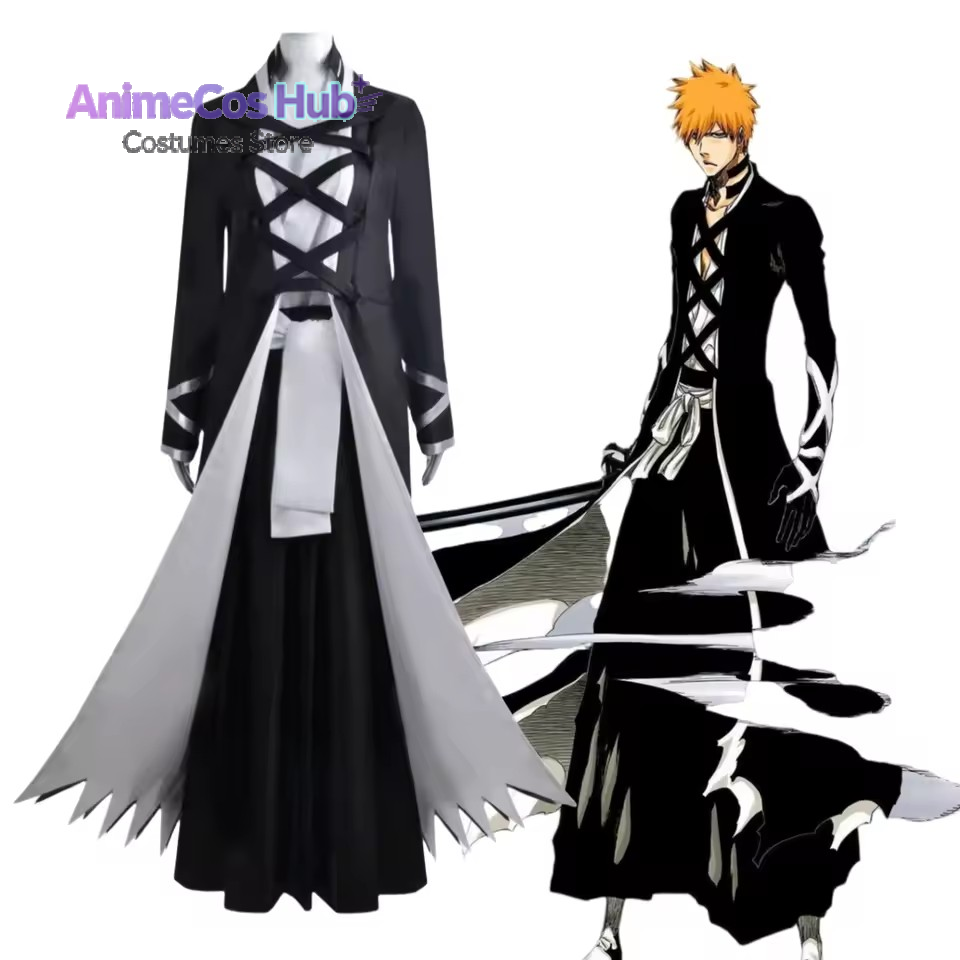 Anime Cosplay Bleach - アニメ『BLEACH』黒崎一護コスプレ テンサ・ザンゲツ衣装 ディエ・パ・ソウル・ソサエティ 死神着物セット ムゲツ制服
