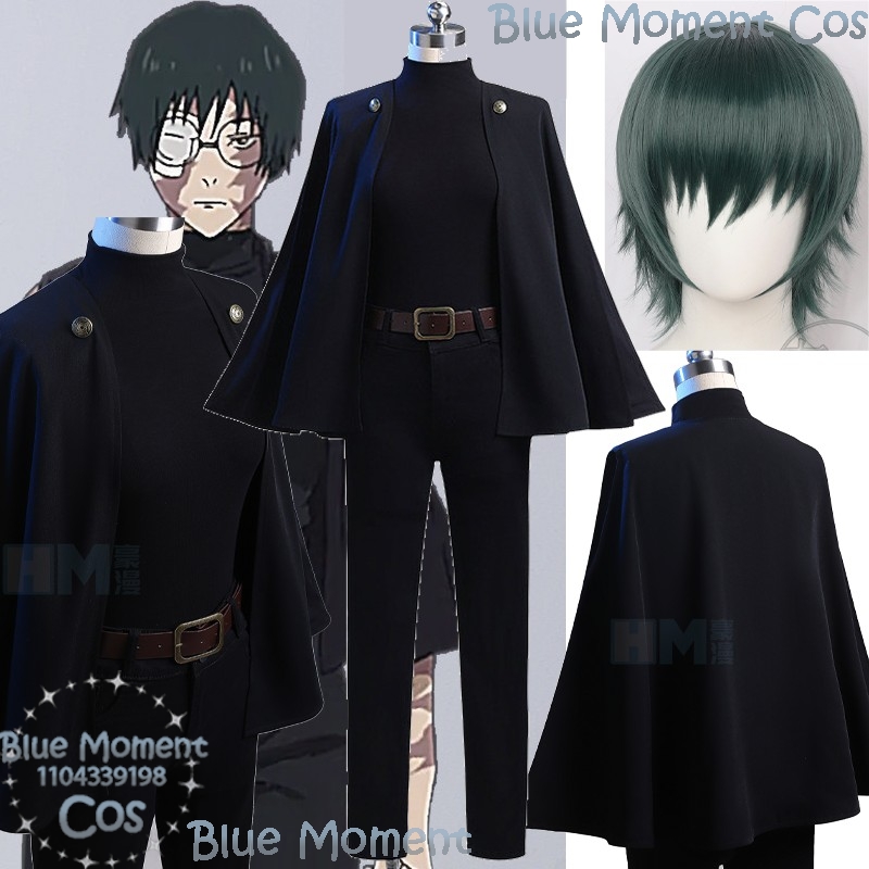 Anime Cosplay Girl With Black Hair - ゼニンマキアニメカイサンコスプレ衣装オールブラックドレス女性フルセットスーツグリーンウィッグショートヘア服女の子女性ハロウィン