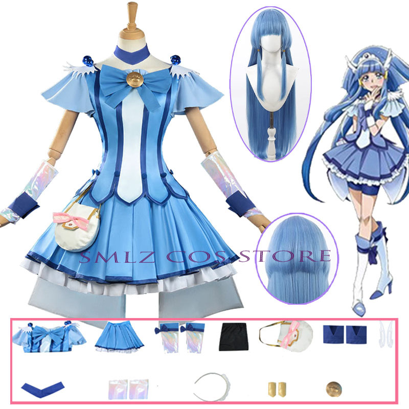 Anime Cosplay Female - キュアビューティーコスプレアニメスマイルグリッターブリーズキュアコスチュームドレスウィッグセットハロウィンパーティープレイ衣装女性用