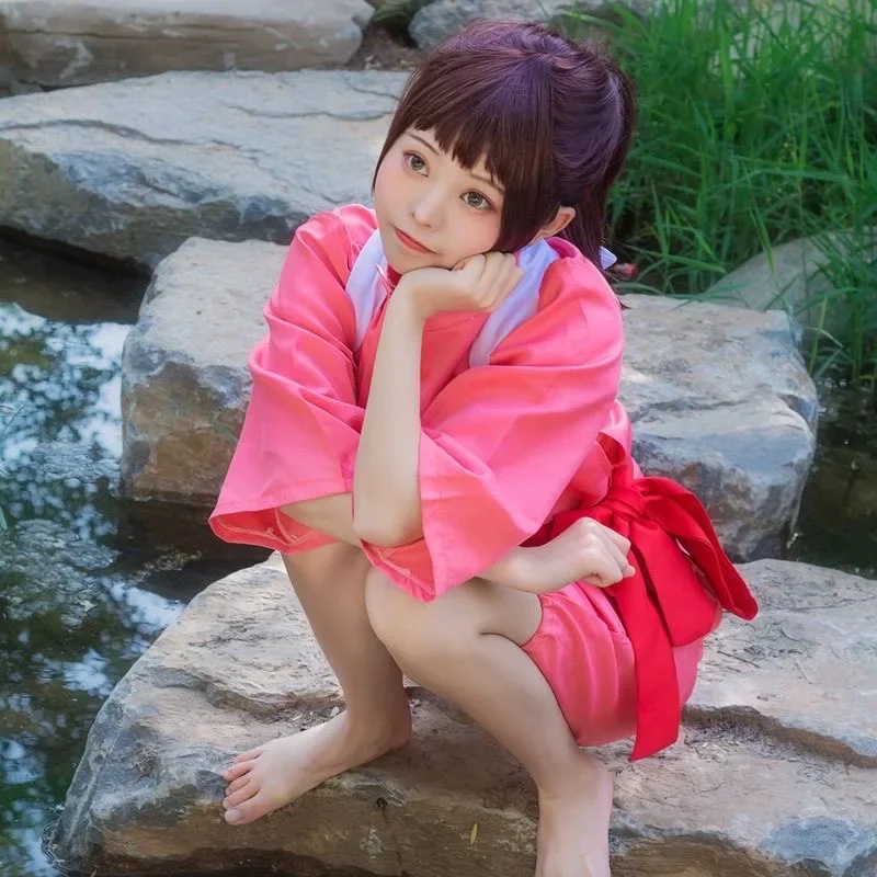 Anime Cosplay Kimono - アニメバイブ 2026 新作大人向けアニメ スピリテッドコスプレスーツ ウィッグ アウェイピンク着物