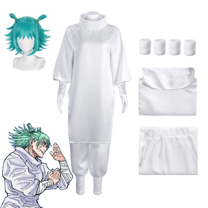 Cosplay Anime Jjk - アニメ呪術廻戦 JJK 漫画カシモハジメコスプレ衣装ターコイズウィッグホワイトトップ弾性パンツスーツ Cos 会議ハロウィンパーティー