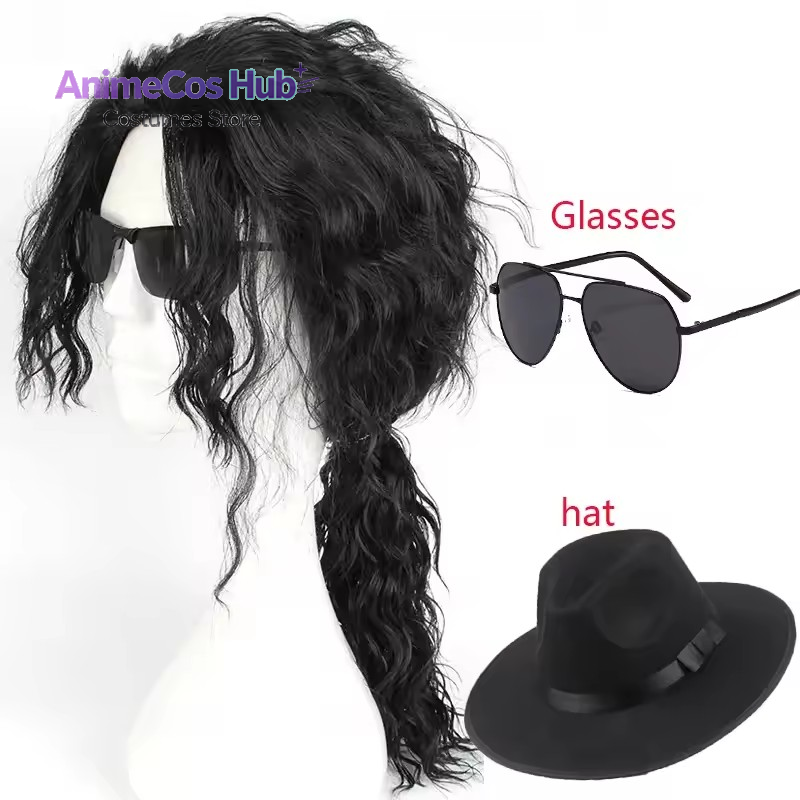 Anime Cosplay Long Black Hair - アニメ マイケル・ジャクソン コスプレ マイケル コスプレ ブラックウィッグ