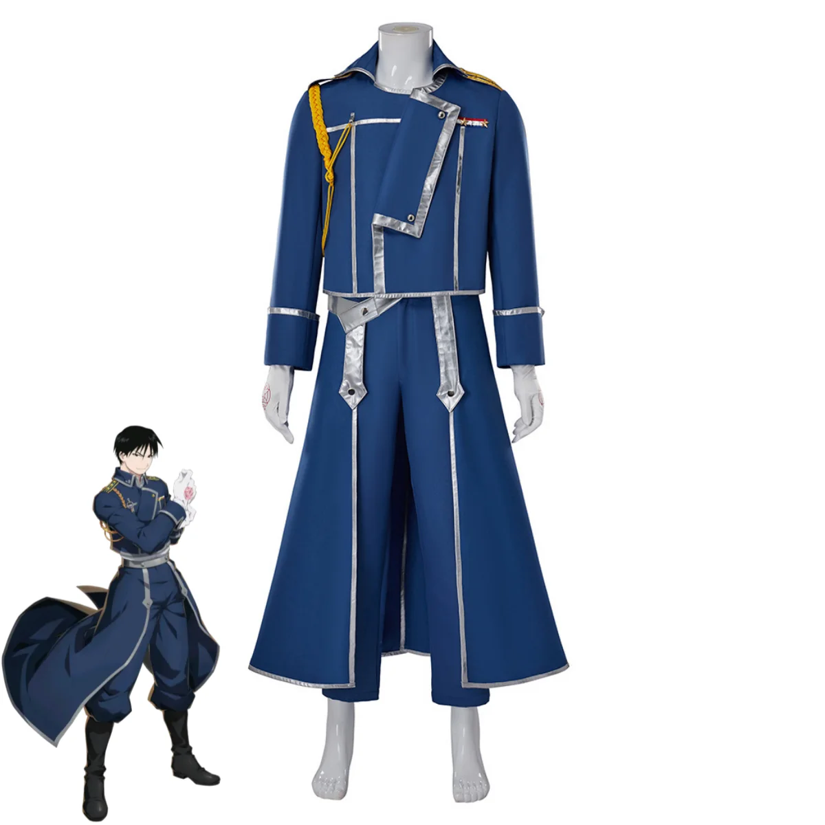Fullmetal Alchemist Coat - ブルーファイト軍服コートウィッグ成人男性ハロウィンカーニバルスーツアニメ鋼の錬金術師ロイ・マスタングコスプレ衣装