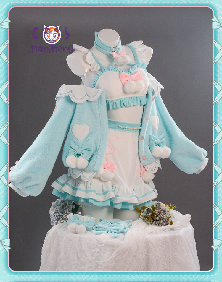 Anime Cosplay Miku - ミクコスプレ衣装ゲームコスプレアニメ女性かわいいブルー毛皮のようなドレス衣装ミクコスプレハロウィンパーティー女性甘いかわいいセット