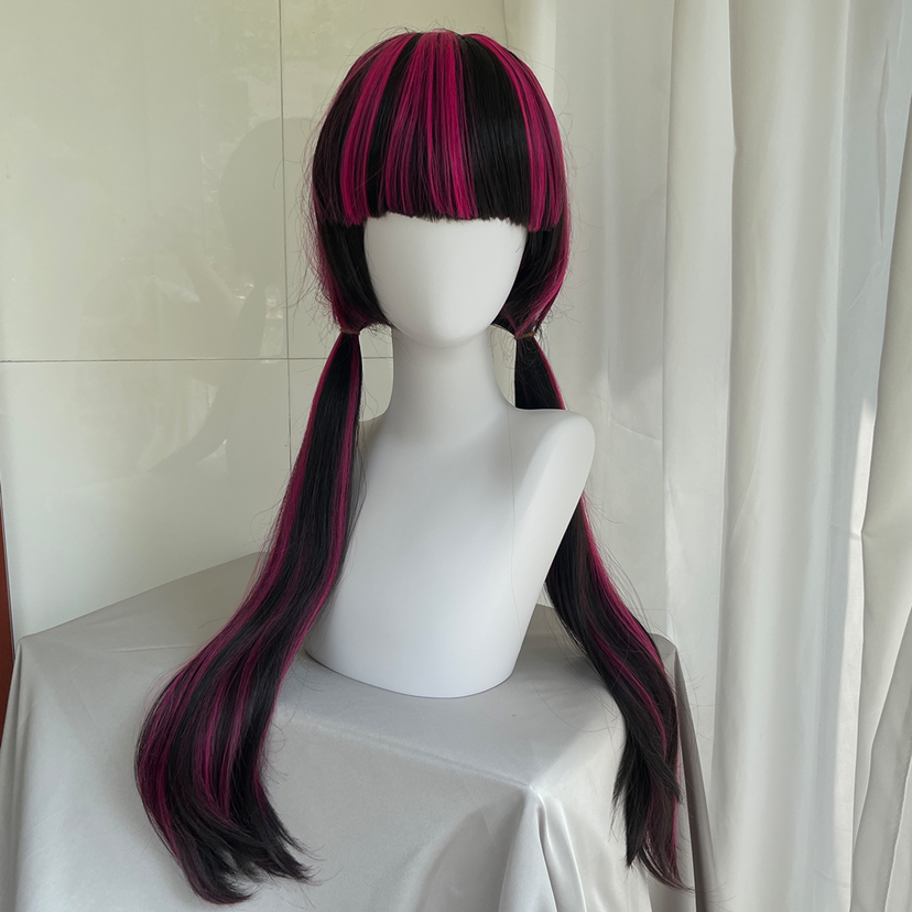 Anime Cosplay Long Black Hair - 高品質映画ドラキュラコスプレウィッグロングストレートブラックローズピンク耐熱人工毛アニメウィッグ