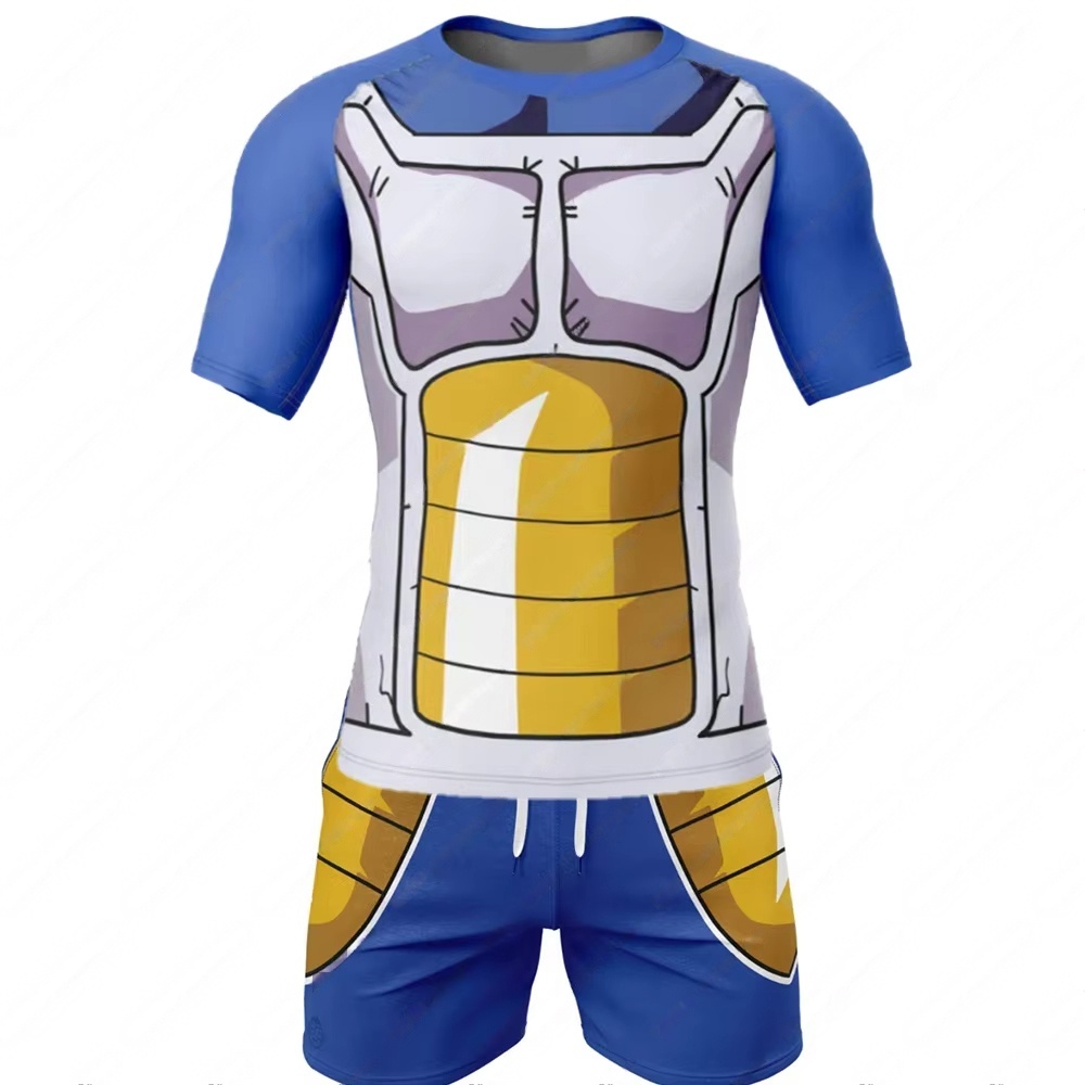 Dragon Ball Saiyan Armor - ドラゴンボールベジータバトルスーツスポーツウェアショートラッシュガード Tシャツパンツブラジリアン柔術ジムセット悟空男性 Tシャツトップボクシング
