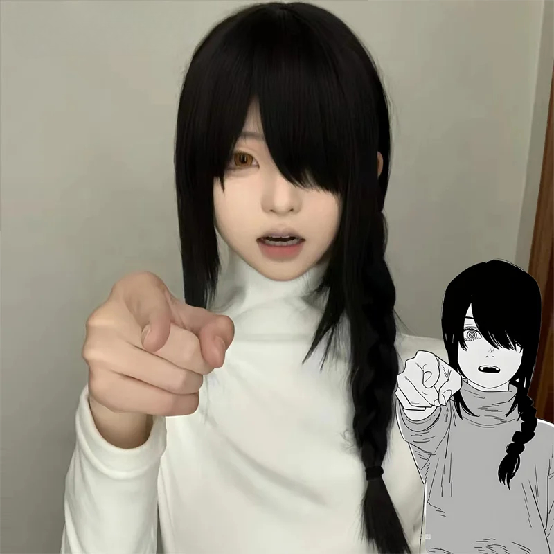 アニメチェーンソーマンナユタ大人のコスプレウィッグ黒ロング三 - Anime Cosplay Long Black Hair のレビューと価格