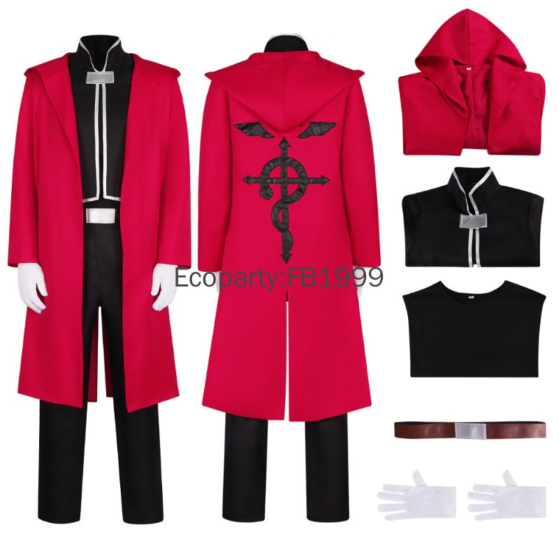 男性と女性のためのエドワードエルリックのコスプレ衣装,赤いフ - Fullmetal Alchemist Coat のレビューと価格