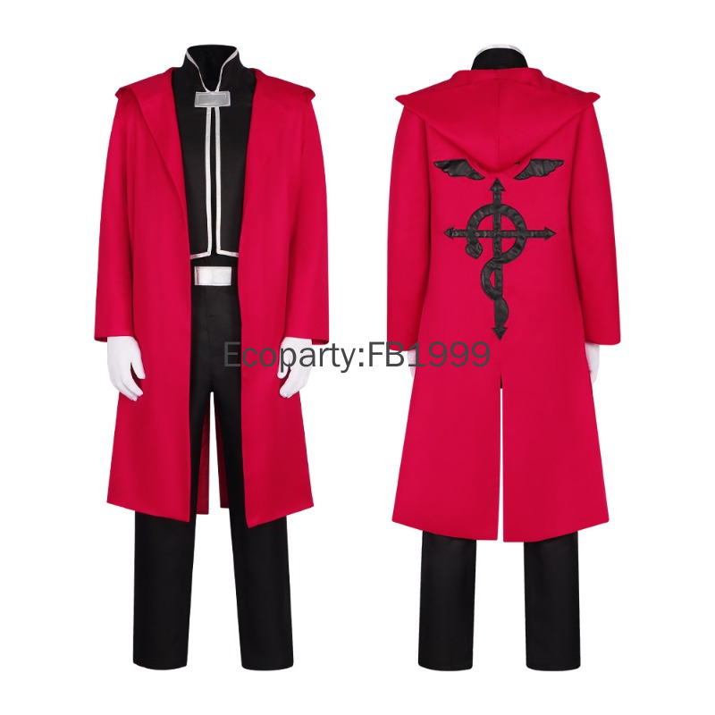 男性と女性のためのエドワードエルリックのコスプレ衣装,赤いフ - Fullmetal Alchemist Coat のレビューと価格