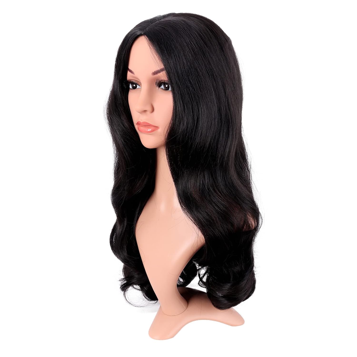ロングカーリーヘア中間部コスプレウィッグ黒ファッションウィッ - Anime Cosplay Long Black Hair のレビューと価格