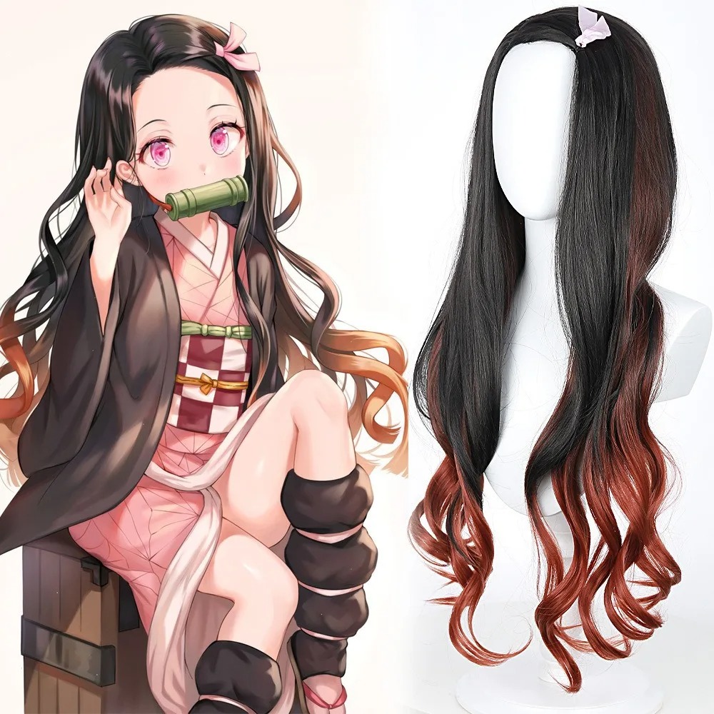 黒ダークレッドグラデーションカラー巻き毛ロングヘアねずこアニ - Anime Cosplay Long Black Hair のレビューと価格