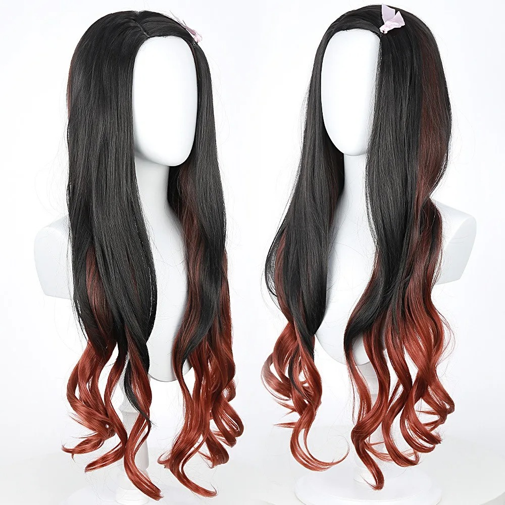 黒ダークレッドグラデーションカラー巻き毛ロングヘアねずこアニ - Anime Cosplay Long Black Hair のレビューと価格