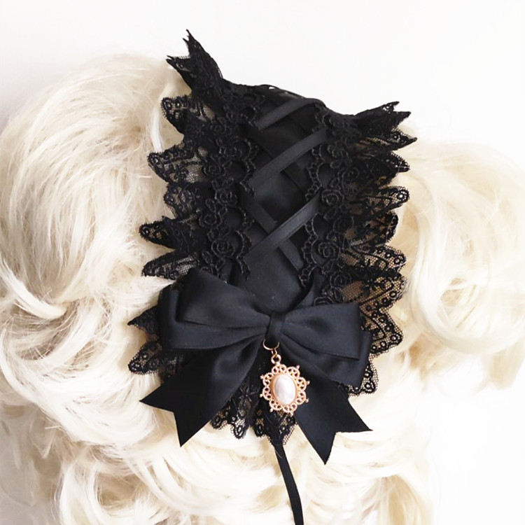 女の子のためのゴシックロリータレースヘアバンド、黒のヘッドド - Anime Cosplay Girl With Black Hair のレビューと価格